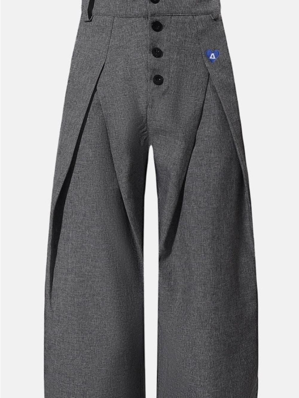 Aelfric Eden Gray Wide Leg Pleat Trousers with Heart Patch. NWT